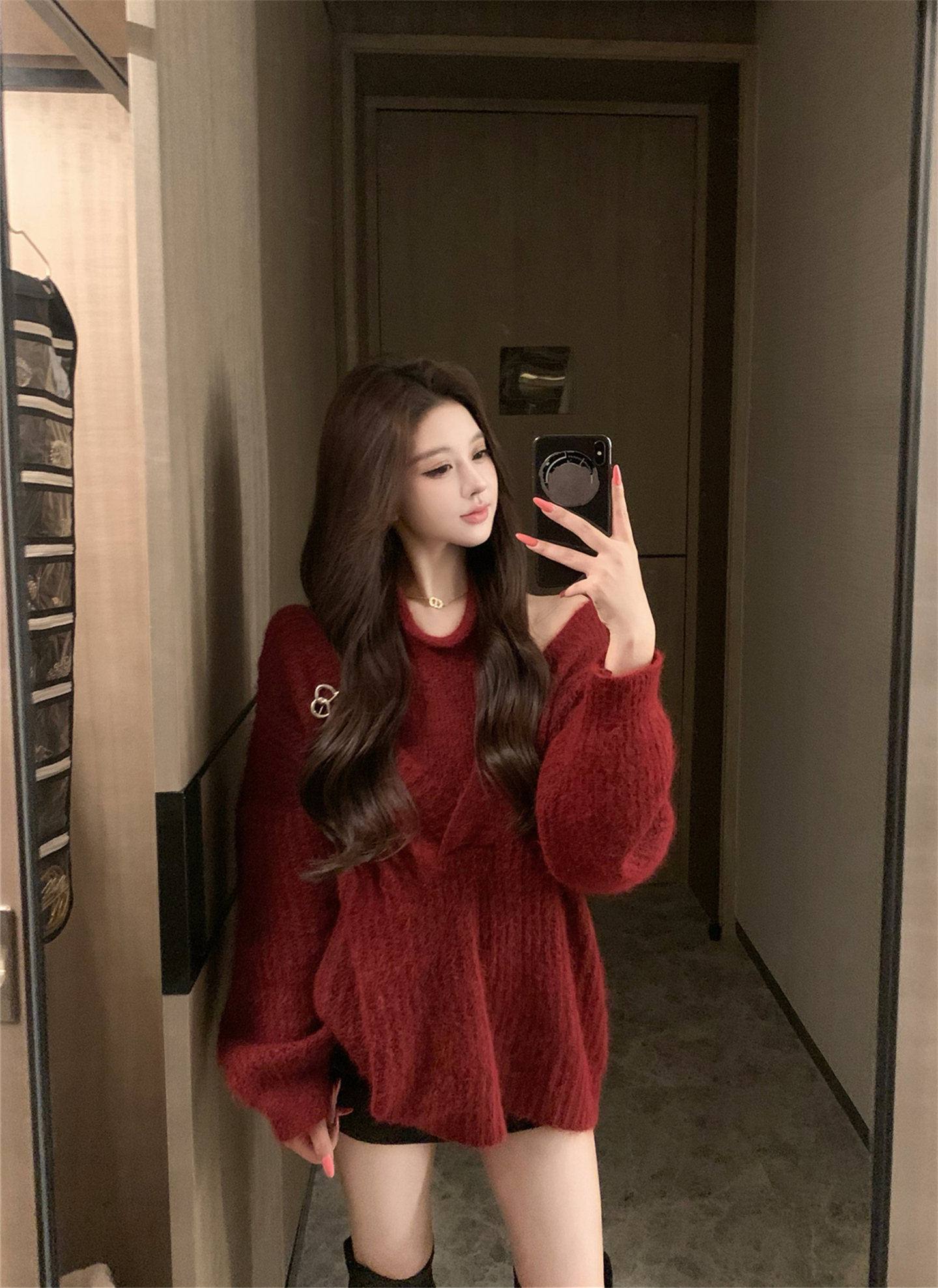 实拍～秋冬新款韩系ins别致小装饰慵懒风毛衣外搭+挂脖背心两件套