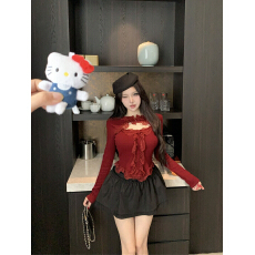 批发实拍～韩系一整套ootd穿搭独特漂亮绝美镂空上衣短裙两件套装2026