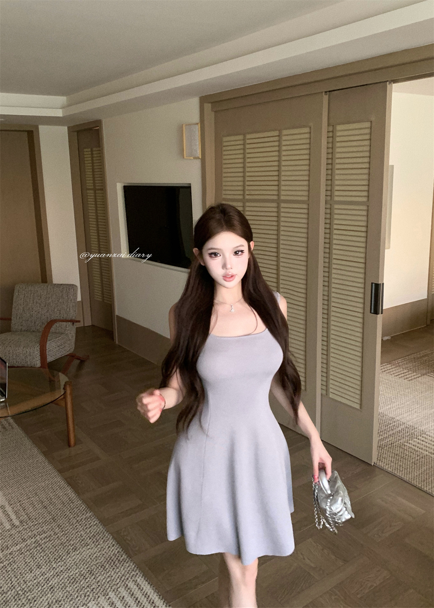 실사 니트 민소매 슬립 여성 드레스 품격 허리 수축 신축성 슬림해 보이는 한 마디 미니 스커트 여름 3 색