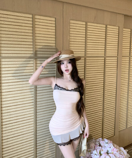 실사 프랑스식 섹시함 슬립 드레스 여름 새로운 레이스 조각 순수한 욕망 핫걸 타이트 스커트 미니 스커트 여성