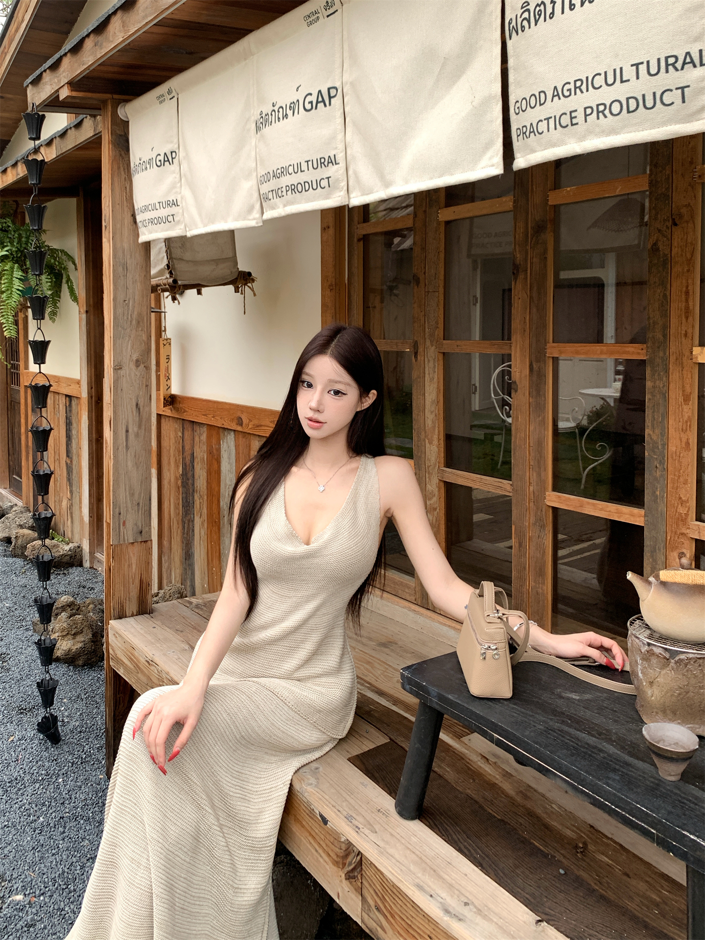 실사 오래된 돈 바람 느슨함 센스 세트 드레스 레트로 흔들다 칼라 캐미솔 하이웨이스트 반 스커트 두 조각 여성 세트
