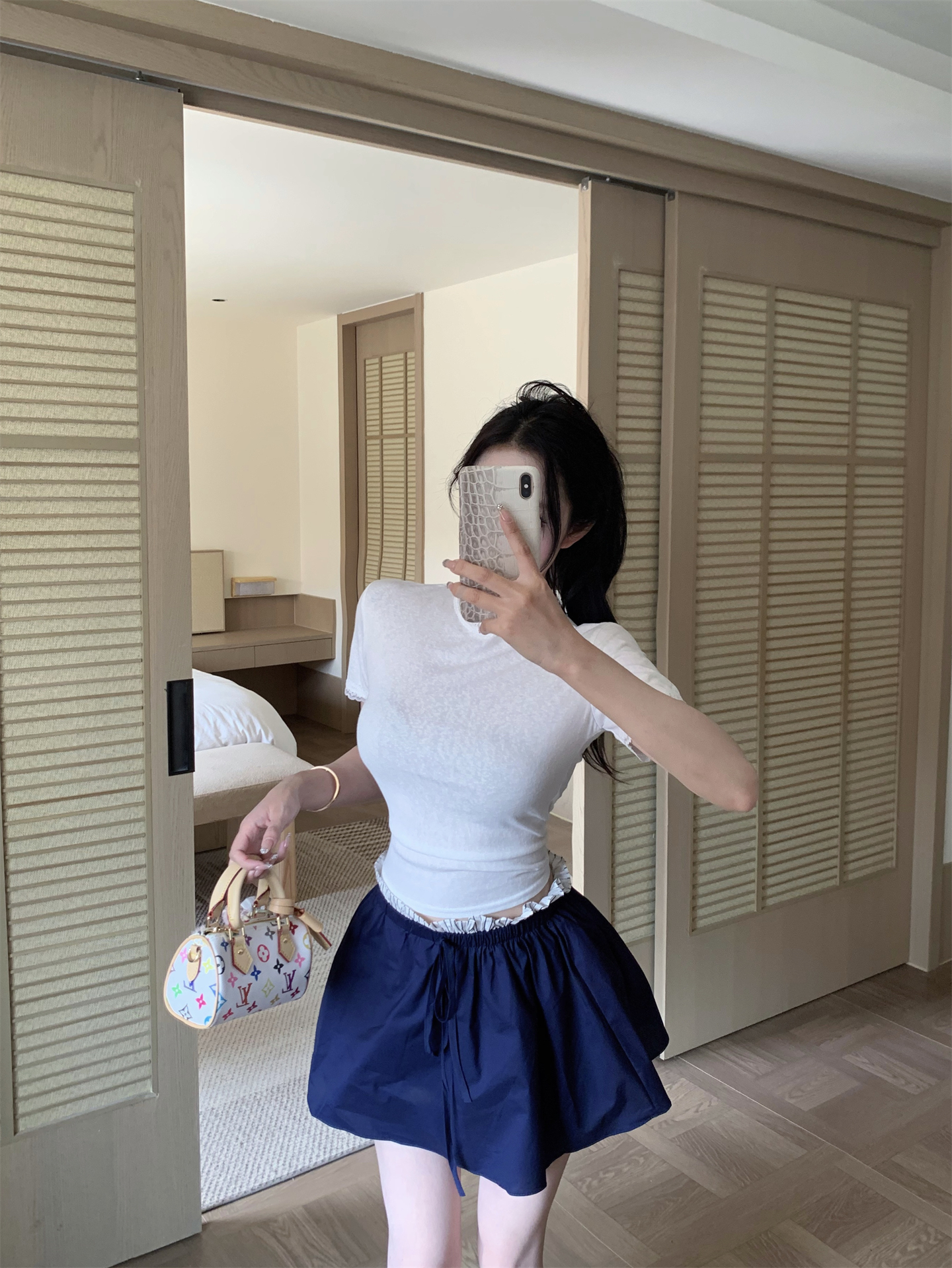 실사 순수한 욕망 레이스 허리 수축 맨위 학원 스타일 꽃밭 치마바지 패치워크 페이크 레이어드 허리밴드 반신 미니 스커트