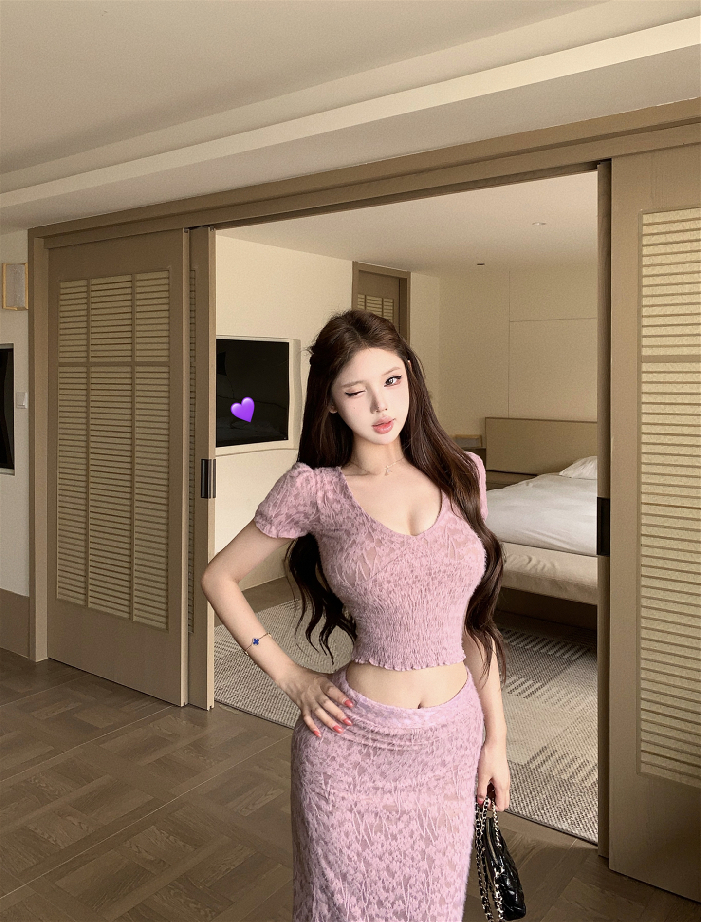 실사 화이트 티 레이스 순수한 욕망 바람 V넥 레이스 티셔츠 맨위 여성 인어 꼬리 타이트 스커트 반 스커트 세트