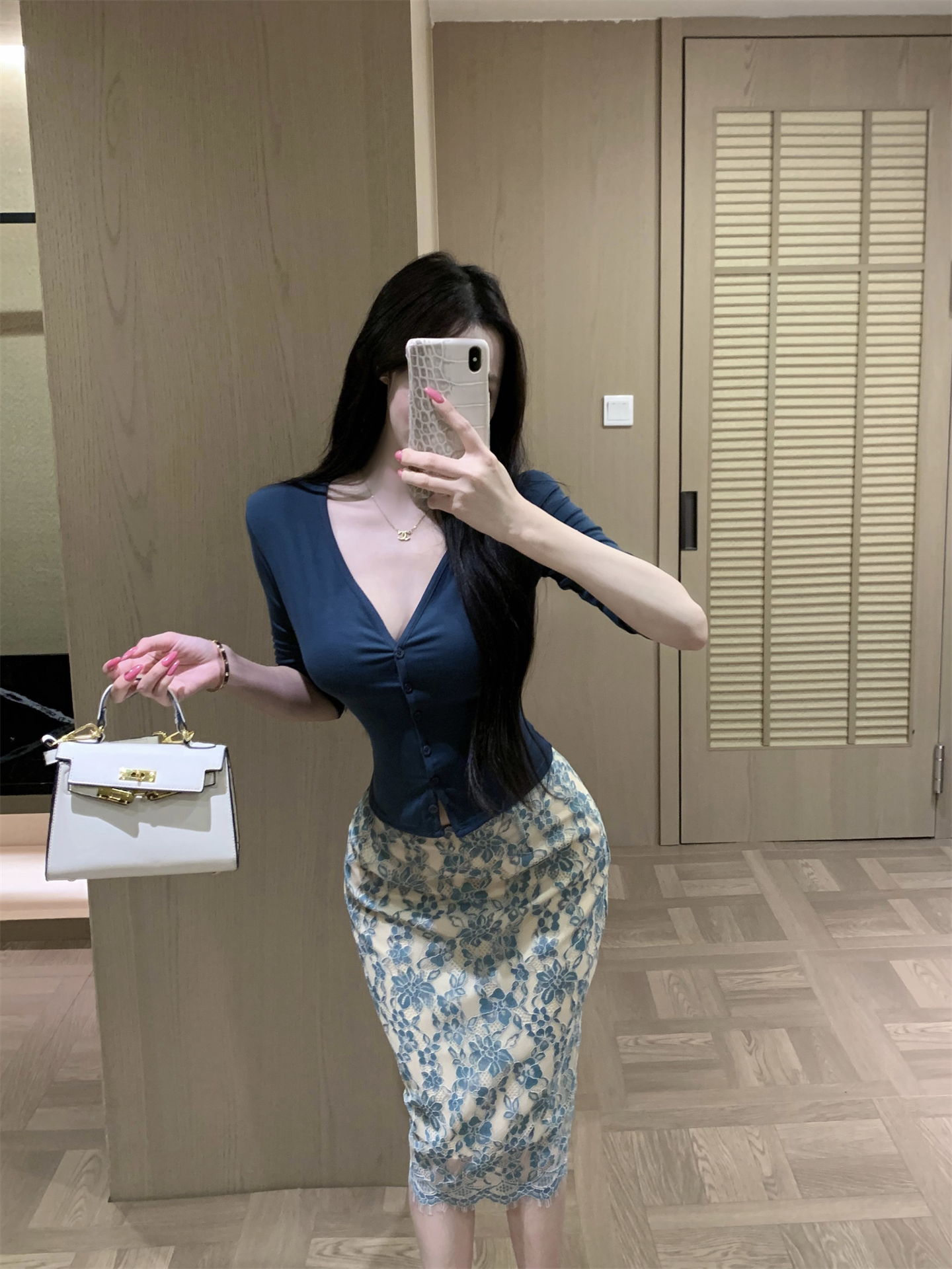 실사 레이크 블루 제직 꿈 일상 편안함 다용도 니트 오픈 가디건 맨위 레이스 반 스커트 두 조각 여성 세트