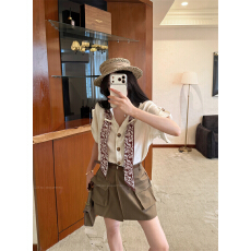 批发实拍～高级感披肩翻领短袖衬衫夏季高腰显瘦休闲工装裤裙两件套女