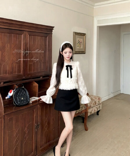 실사 이른 가을 무거운 작업 다중 레이어 좋은 플래시 유럽 오간자 벨벳 나비 매듭 맨위 하이웨이스트 몸매 가꾸기 슬림해 보이는 치마바지