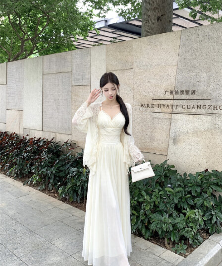 실사 가을 무거운 작업 패치워크 레이스 망토 레이스 캐미솔 패치워크 망사 롱 스커트 3종 세트