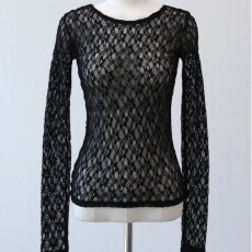 批发秋季~<b class='q'>韩国</b>立体泡泡花朵镂空蕾丝衫长袖圆领套头T恤上衣打底内搭