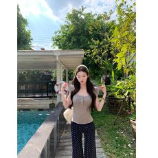 批发来财小马 <b class='q'>小</b>飞袖 双层木耳边<b class='q'>小</b>飞袖天丝羊毛正肩t恤＋波点裤套装