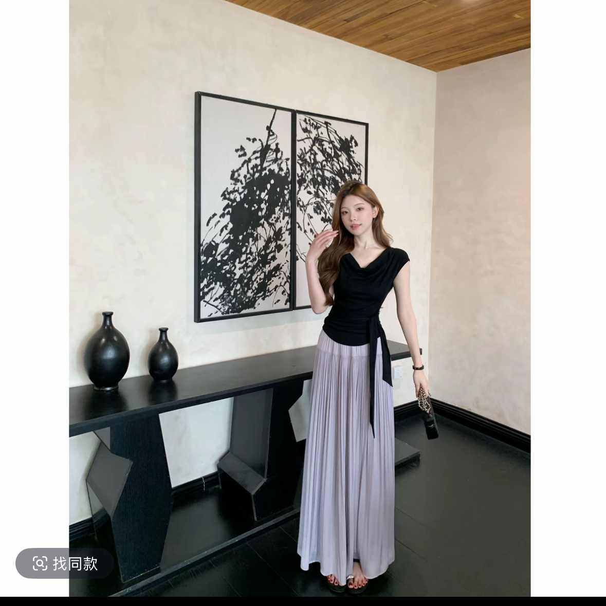 sza 그리드 레이 남자 와일드 여름 새로운 품격 디자인 센스 흔들다 칼라 바인딩 몸매 가꾸기 티셔츠 맨위 반 스커트