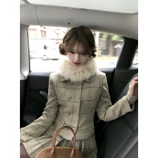 批发初梦POKEMENG 小栗川奈 50羊毛日系格纹加棉呢子外套百褶裙套装
