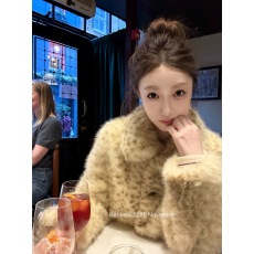 批发板栗可可11.10/20点'幸福小猫'翻领山猫豹纹兔毛皮草外套女冬保暖