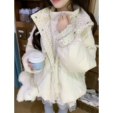 批发楞之岛原创2025冬新款<b class='q'>甜美</b>花苞波点羽绒服女宽松保暖面包服外套冬