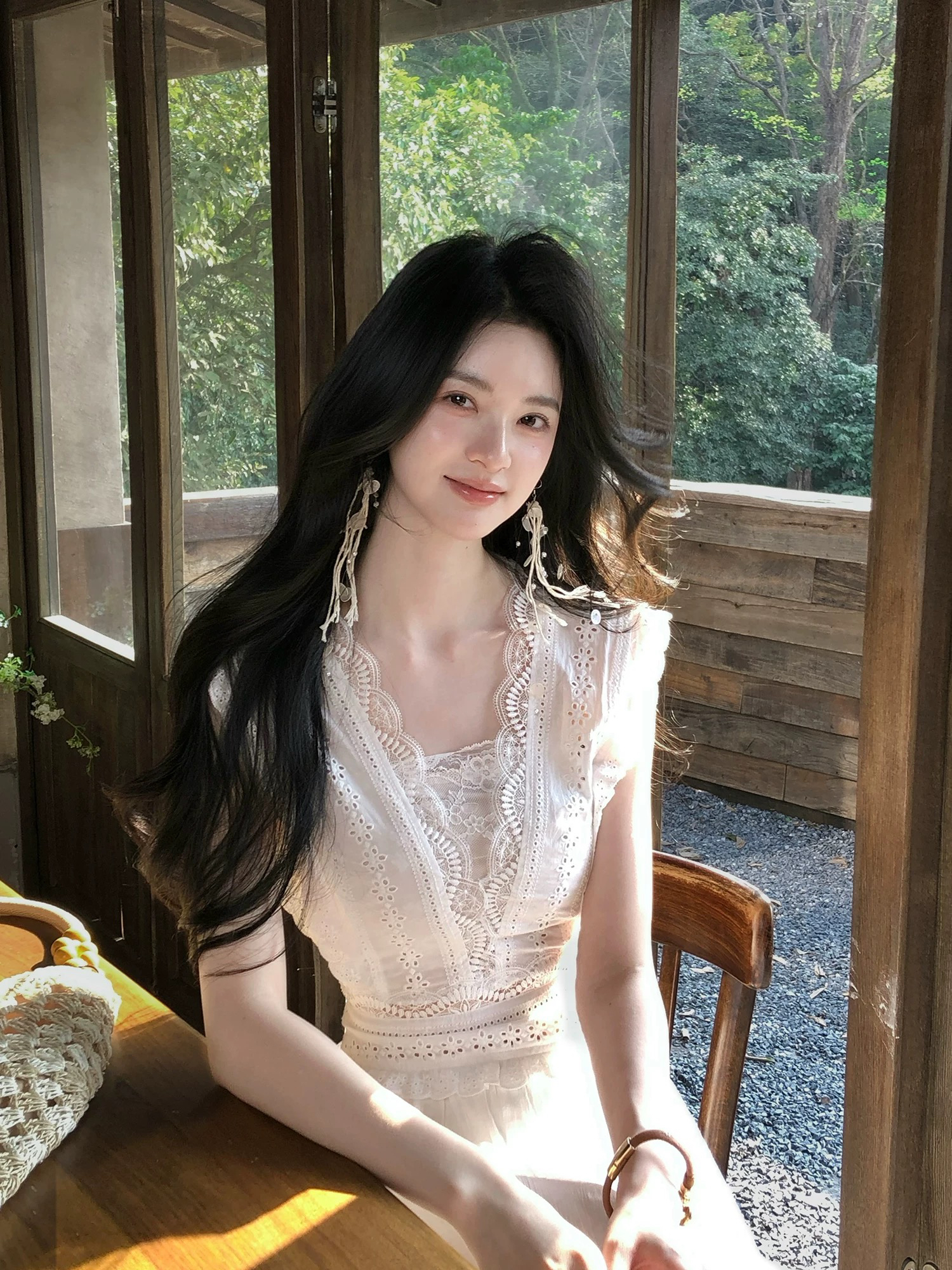 하나부터 순간 시리아 여름 무거운 작업 자수 레이스 홀로우 아웃 면 소재 레이스 드레스 부드러운 분위기 센스 롱 스커트