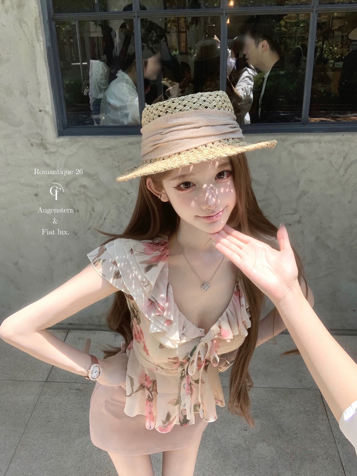 늦게 우산 우산 26 ss 사쿠라 음 나이 나이 분말 장미 꽃무늬 프릴 셔츠 분말 스웨이드 반 스커트