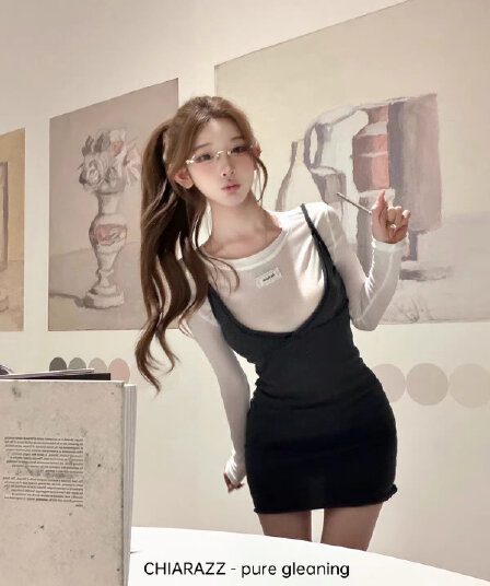 수영장 자오 짜오 chiarazz 서울 겨울 편지 miu 부서 화이트 레이블 기본 셔츠 회색 슬립 드레스