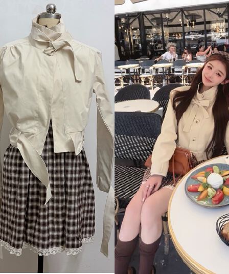 화이트 워터 여성 miu 부서 천 골드 거품 소매 자수 여성 드레스 이른 가을 디자인 센스 루즈핏 쇼트 스타일 드레스