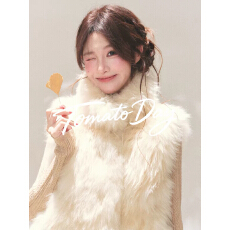 批发新品奶油暮雪 环保皮草马甲V领针织衫+细百褶<b class='q'>半身裙</b>套装秋冬