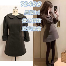 批发帆帆困了zZ继承者2.0古早千金<b class='q'>翻领</b>蝴蝶结双排扣收腰<b class='q'>连衣裙</b>女