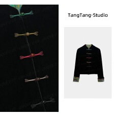 批发TangTang·Studio彩扣丝绒外套高级气质显瘦女装上衣+丝绒裤