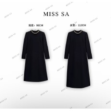 批发MISS SA珍珠领冬季新款<b class='q'>高端</b>轻奢优雅百搭修身长袖<b class='q'>连衣裙</b>