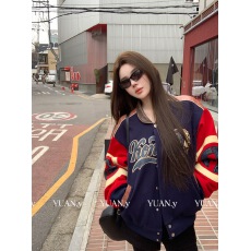 批发媛媛美橄校队美式复古撞色拼接宽松棒球服外套休闲夹克女