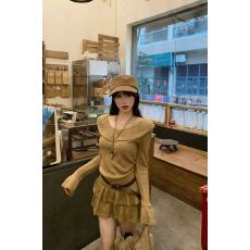 批发三三琥珀流光毛衣<b class='q'>长袖</b><b class='q'>连衣</b>裙秋季美拉德废土风蛋糕裙短裙