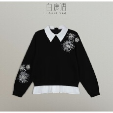 批发DY商场同款新品白鹿语翻领亮片装饰假两件女式卫衣