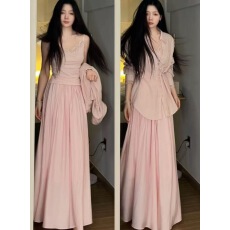 批发孙小桔樱花仙子有胸垫的超舒服的面料松紧腰套装裙