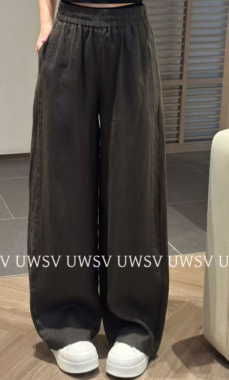 Annan uwsvd 주간 실크 아마 느긋한 센스 루즈핏 단색 허리밴드 캐주얼 바지