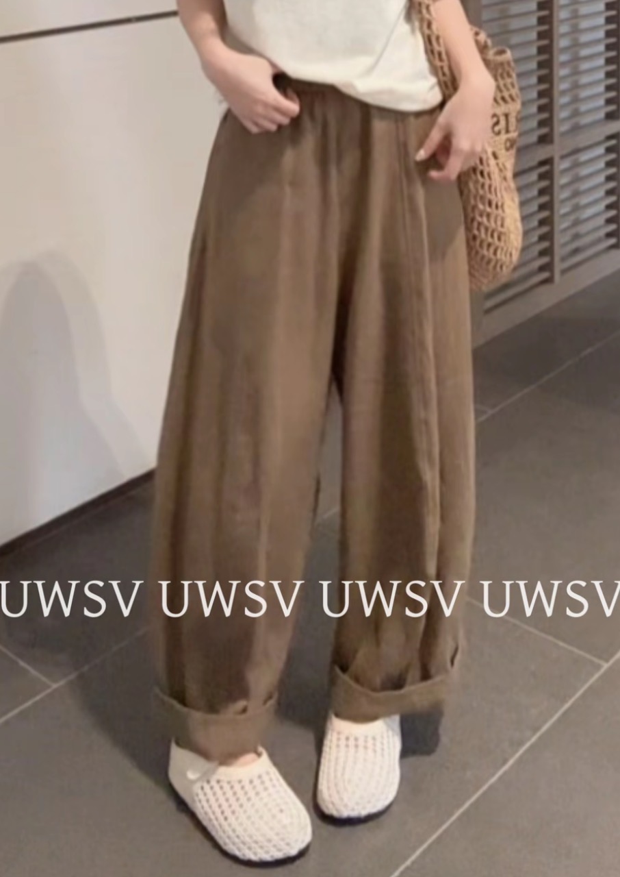 Annan uwsvd 외국 가스 일상 미니멀리즘 루즈핏 도루 센스 단색 허리밴드 캐주얼 바지