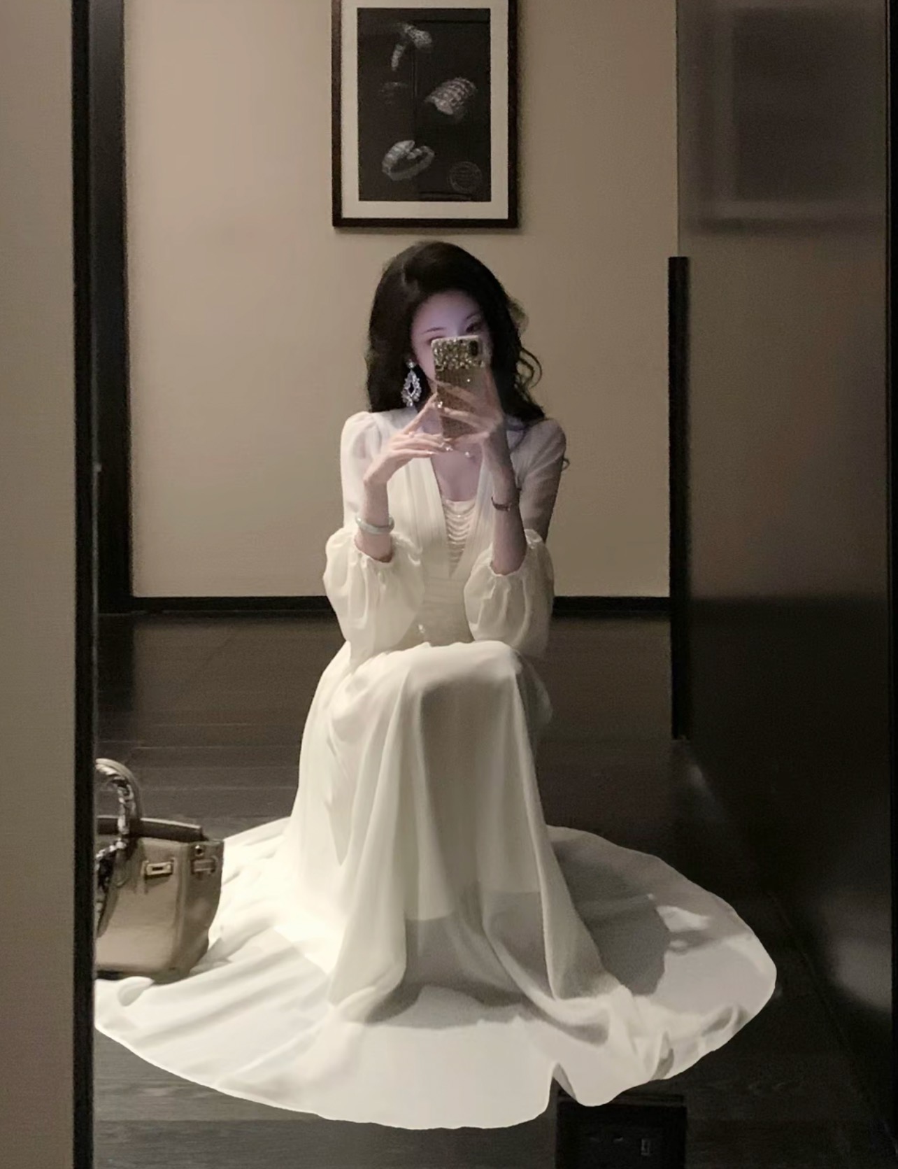 선물 물품 우아한 조 맞춤 인생 수상자 레이스 레이스 진주 쉬폰 벌룬 소매 드레스 dycc