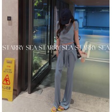 批发<b class='q'>PP</b>随性而动基础款t恤短袖+打结假两件微喇<b class='q'>裤</b>套装汉服