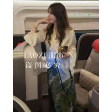 出片的神醋酸不规则新中式上衣防晒衬衣+油画裙海岛出片度假裙