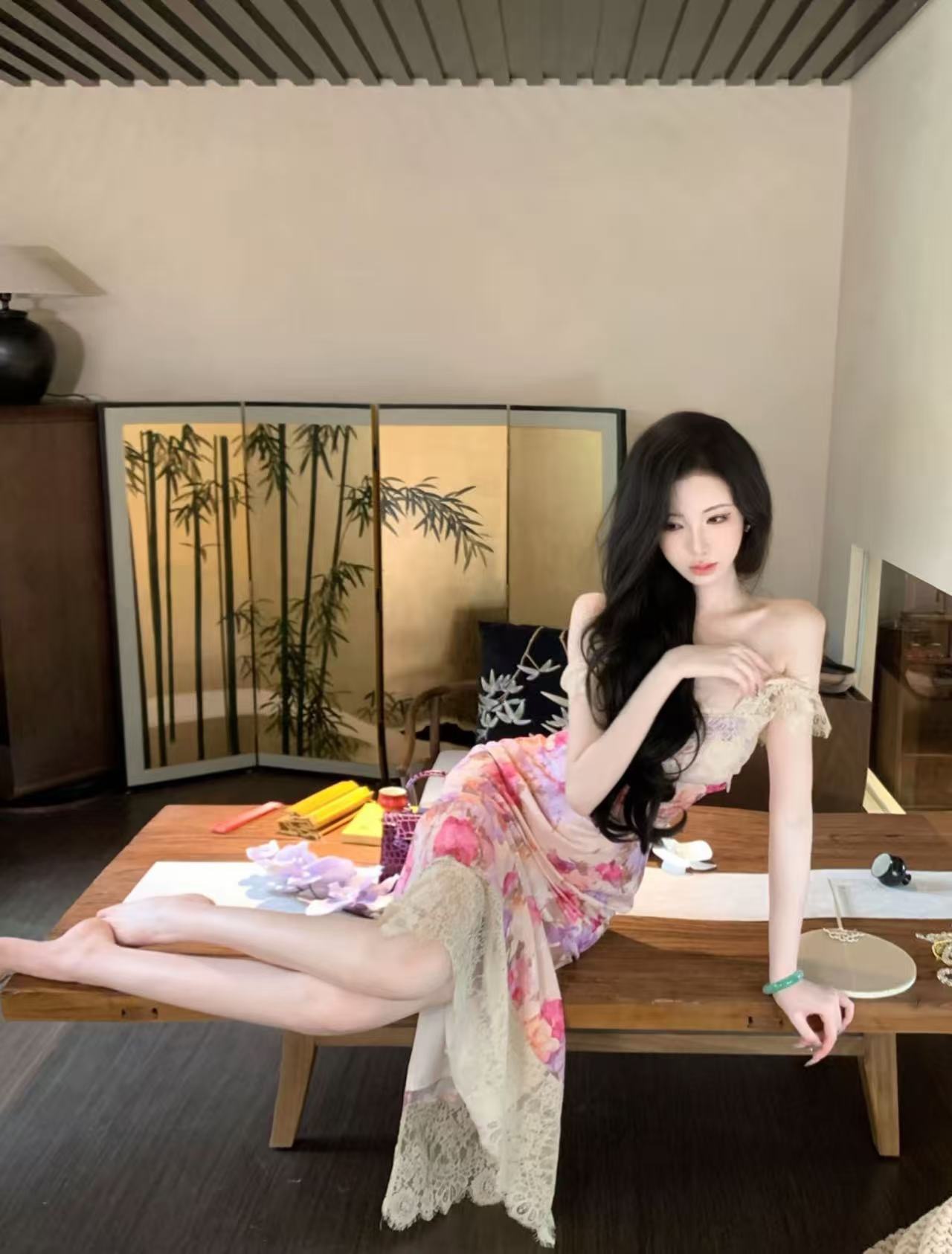 선물 물품 우아한 조 맞춤 하느님 뒷 정원 유화 장미 헤일로 염색 레이스 조각 드레스 dyzy