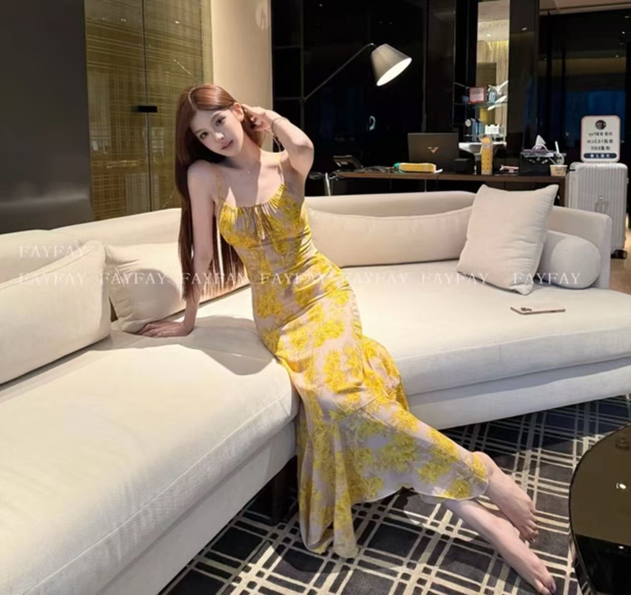 fay 금 송 화 여름 느슨함 가슴 펌프 로프 만화 몸 꽃무늬 슬립 인어 꼬리 드레스