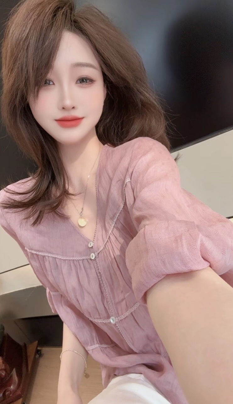 첸 첸 의류 외국 가스 연령 감소 디스플레이 화이트 라미 작은 셔츠 여성 홀로우 아웃 7부 소매 셔츠