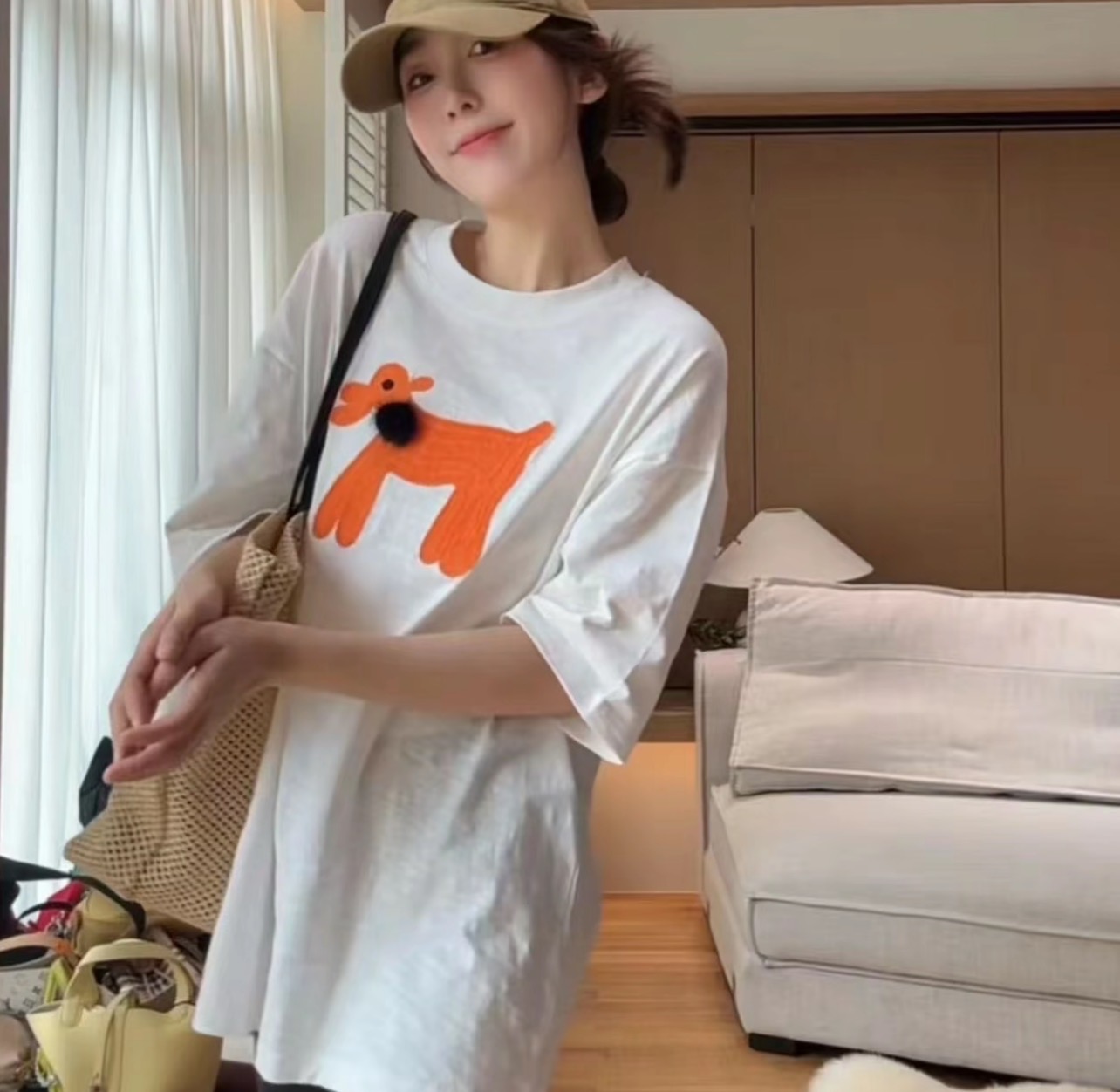 쉬 징 징 여름 오래된 반팔 트렌드 패션 루즈핏 여름 고급 품격 반소매 티셔츠 여성