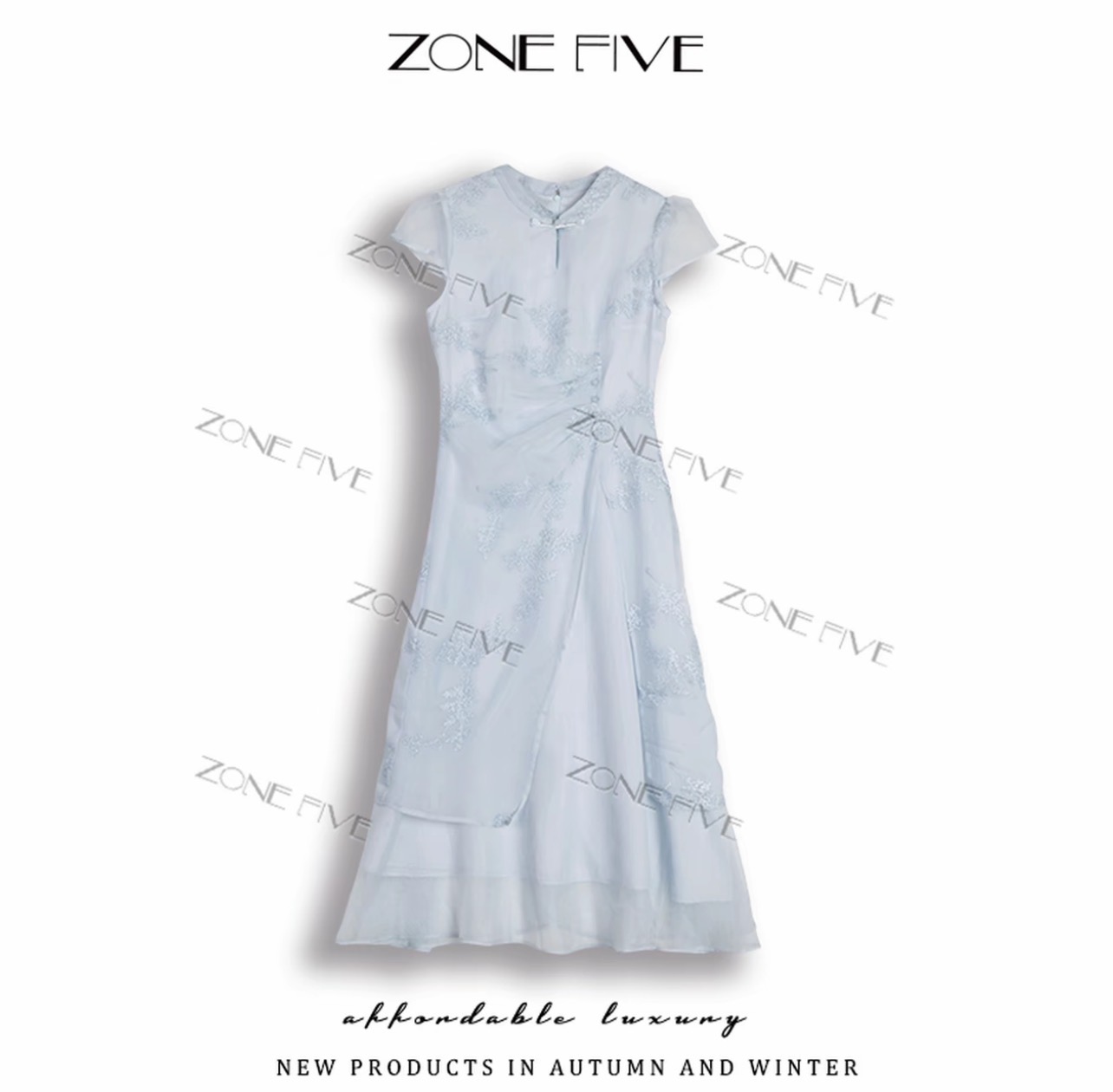 zonefive2026 여름 새로운 단추 자수 허리 수축 슬림해 보이는 품격 우아함 국풍 드레스