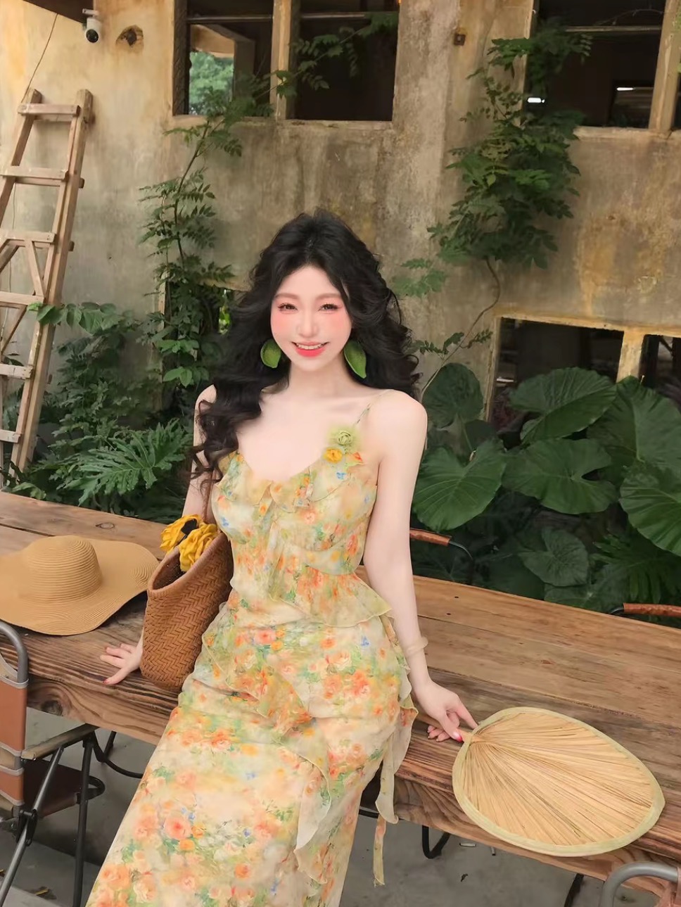 맑은 야생화 리플 프랑스식 레트로 디자인 센스 요정 가스 품격 슬림해 보이는 하이웨이스트 여름 신제품 슬립 드레스