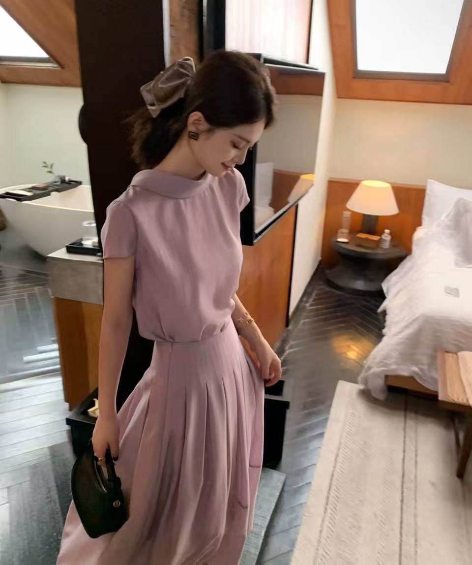 luozhiyin 루오 친한 친구 주간 실크 양모 여름 새로운 한 부서 작은 셔츠 반 스커트 패션 세트