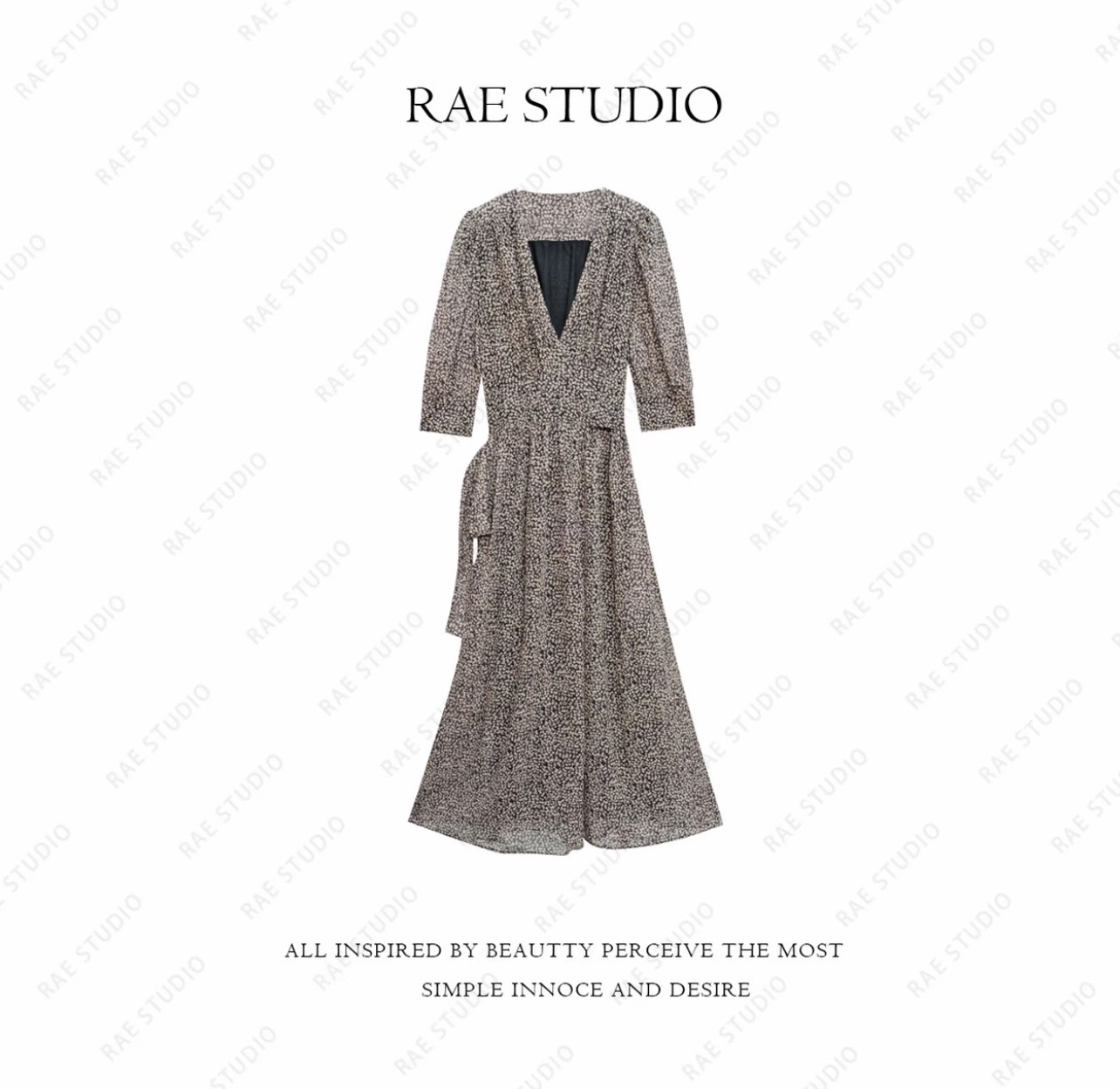 rae 봄 새로운 프랑스식 우아함 슬림해 보이는 연령 감소 여신 V넥 롱 코트 반소매 드레스