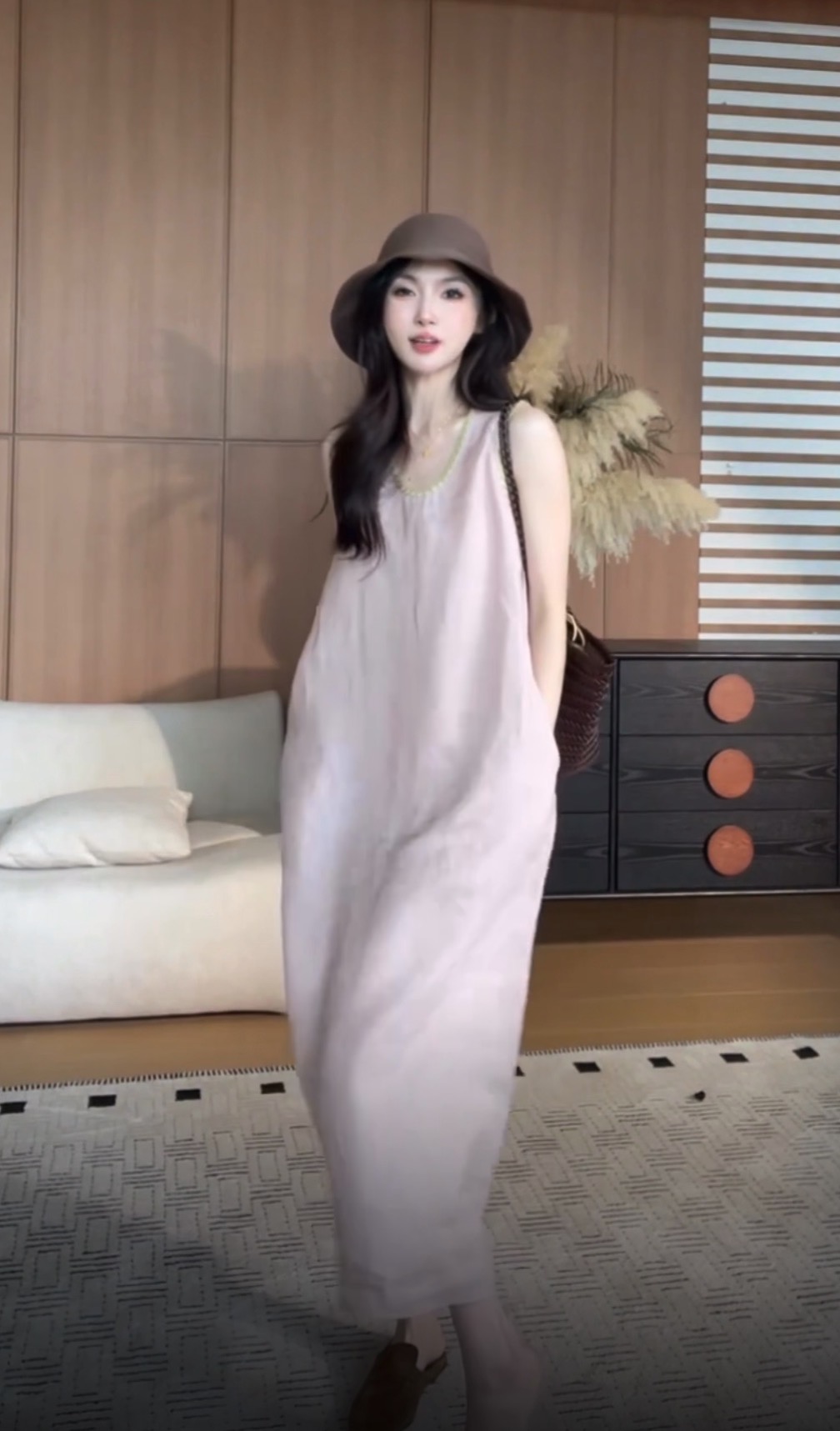 identify 여름 새로운 레트로 u 칼라 자수 테두리 디자인 아마 드레스