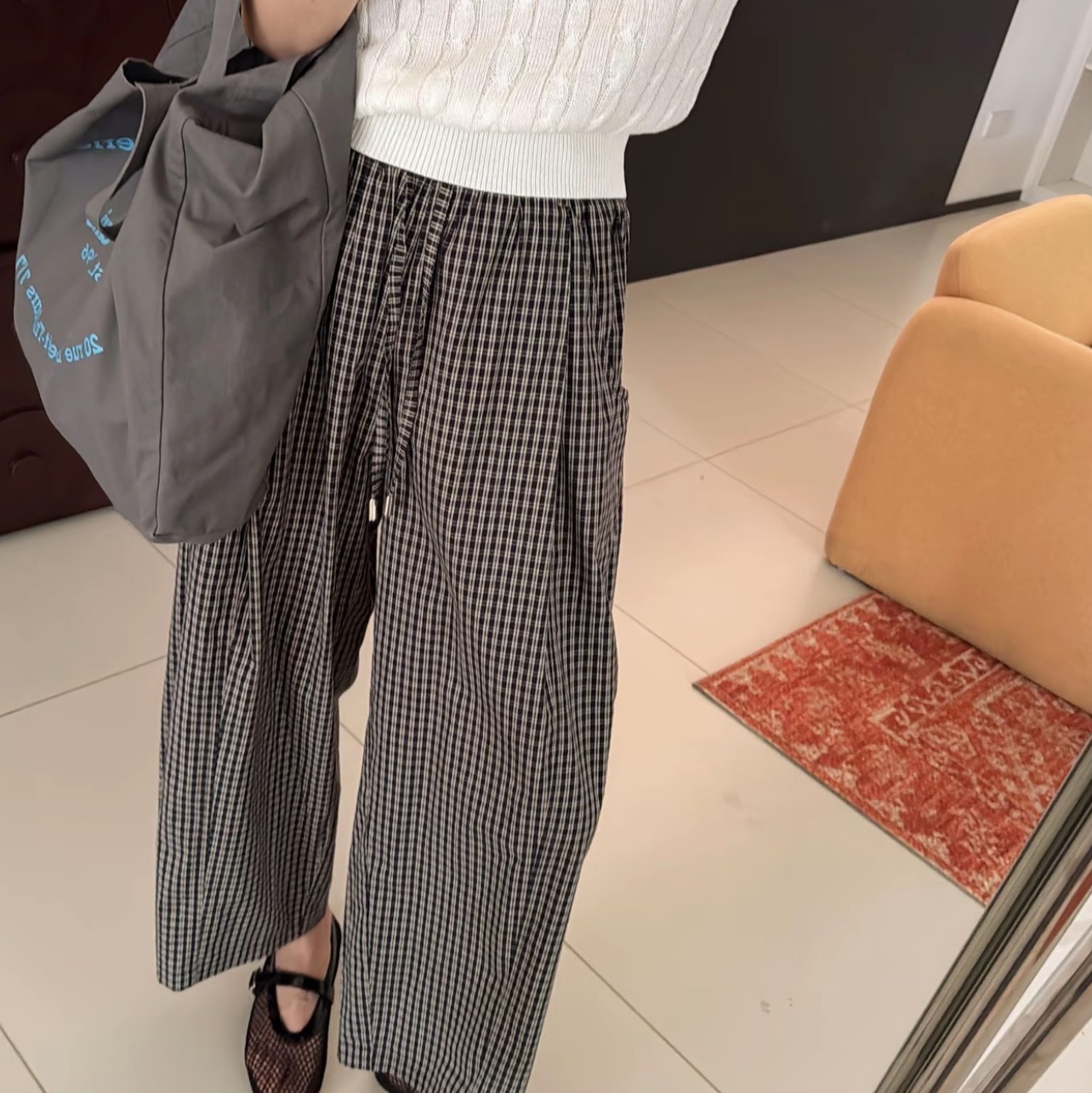 swanstory 루즈핏 체크무늬 바지 느긋한 그러나 상쾌 여름 얇고 가벼운 질감 캐주얼 바지