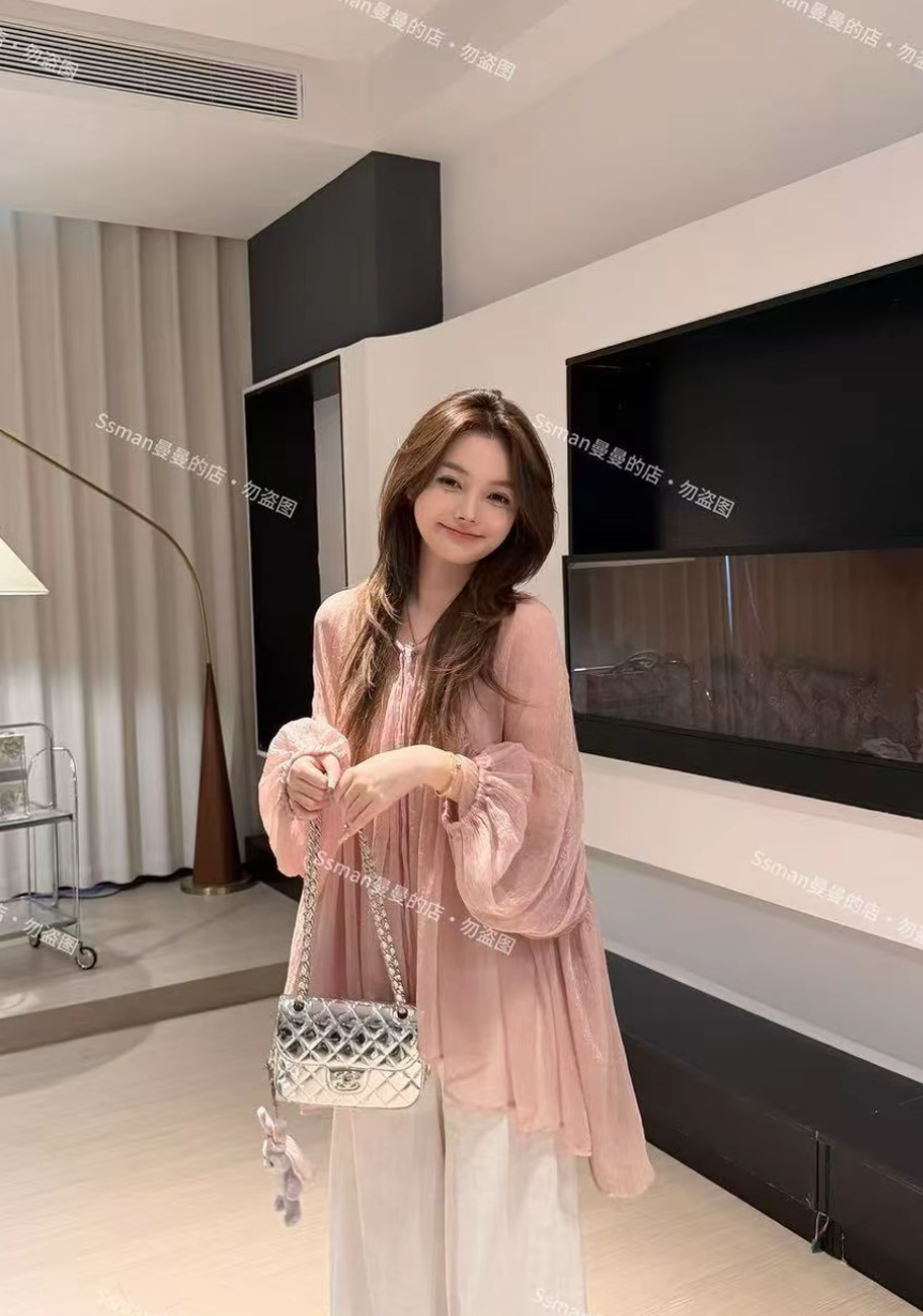 ssman 펄럭 거리다 여름 새로운 느슨함 센스 자외선 차단 블라우스 깨진 훈련 구름 실 여름 얇은 스타일 품격 와이드 레그 팬츠