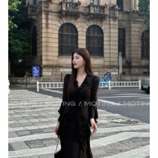批发假面舞会法式高级感<b class='q'>喇叭袖</b>荷叶边御姐气质收腰显瘦长款<b class='q'>连衣裙</b>