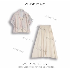 批发zonefive2026夏季新款粉蓝渐变晕染衬衫+阔腿裤套装