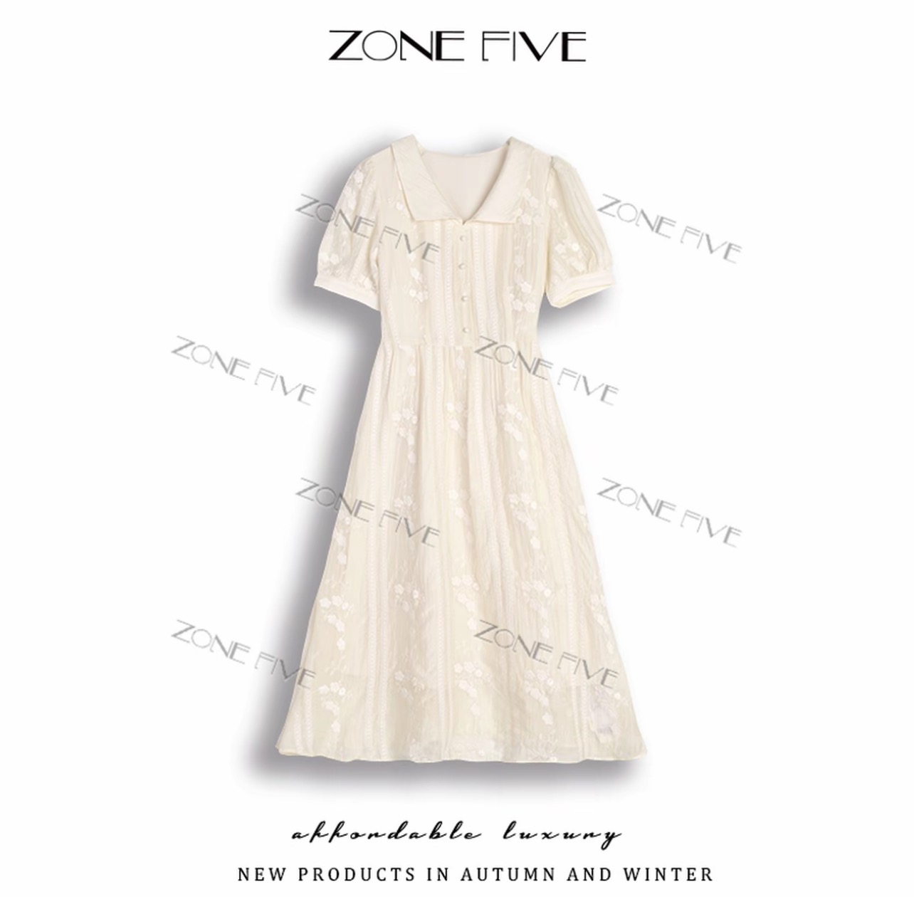 zonefive2026 여름 새로운 부드러운 살구 레이스 자수 허리 수축 레이스업 드레스