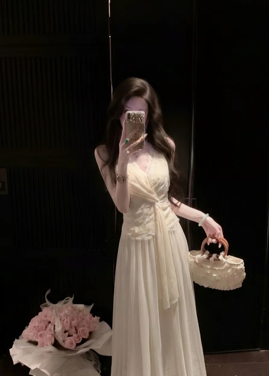 우아한 조 맞춤 클라우드에서 달빛 감기 주름 허리 수축 레이스 허리 인감 드레스 dyhh