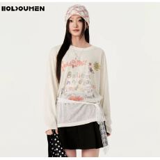 批发Holdoumen26春季日常系列轻薄花纱长袖T恤(亚麻)